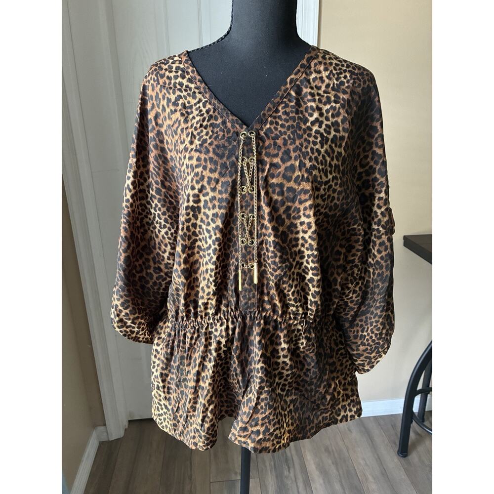Beautiful Michael Kors Blouse Leopard Print Size 1X 100% Polyester